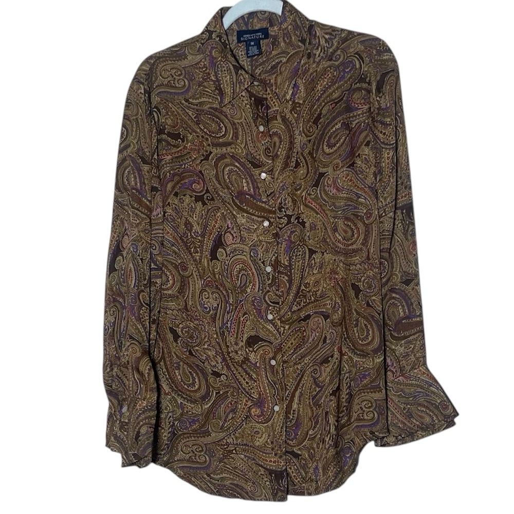 Jones New York Brown Paisley Button Up Blouse